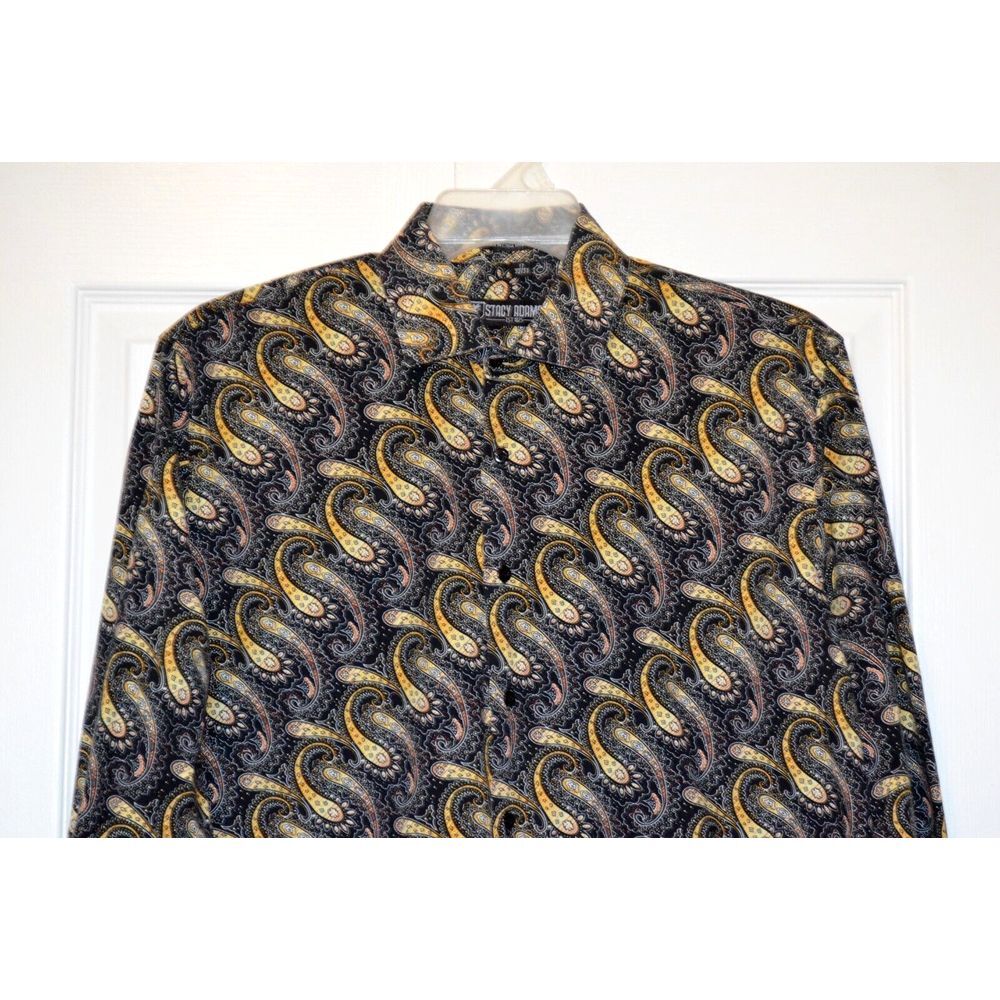 Stacy Adams Shirt Men's  17 32/33  Black Yellow Paisley Convertible French Cuffs - Picture 3 of 16